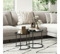 HOMCOM Nesting Tables Set of 2, End Table with Removable Tabletop Tray White - Black - Black painted - Black painted steel