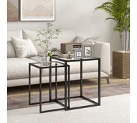 HOMCOM Nesting Tables Set of 2, End Table with Tempered Glass Top, Black