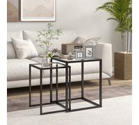 HOMCOM Nesting Tables Set of 2 - End Table with Tempered Glass Top - Black | TJ Hughes