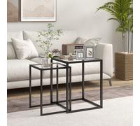 HOMCOM Nesting Tables Set of 2, End Table with Tempered Glass Top, Black, Black