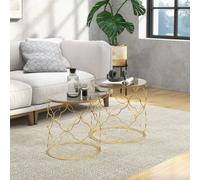 HOMCOM Nesting Tables Set of 2, Side End Table with Glass Top, Gold Tone