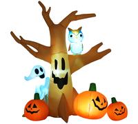 All Hallows 2.4m Halloween Inflatable Ghost Tree with 3 Pumpkins, Owl & 4 LED Lights