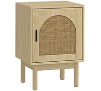 Homcom Boho Bedside Table With Rattan Door And Adjustable Shelf, Natural