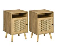 HOMCOM Bedside Table Nightstand with Storage Shelf and Door Cupboard, Natural - Natural wood finish