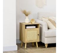 Homcom Nightstand, Rattan Bedside Table W/ Cabinet, Shelf, Natural