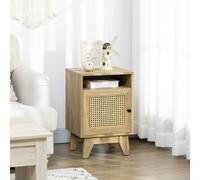 HOMCOM Bedside Table Rattan 1 Door Oak Effect