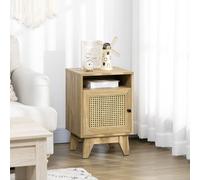HOMCOM Nightstand, Rattan Bedside Table w/ Cabinet, Shelf, Natural - Natural wood finish