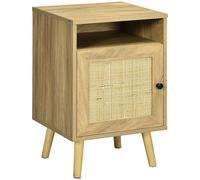 HOMCOM Nightstand, Rattan Bedside Table w/ Cabinet, Shelf, Natural