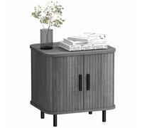 HOMCOM Nightstand with Sliding Doors and Metal Legs for Bedroom - Grey | TJ Hughes