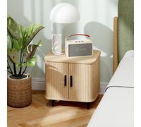 HOMCOM Nightstand with Sliding Doors and Metal Legs for Bedroom Oak Tone, Brown
