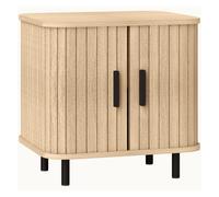 HOMCOM Nightstand with Sliding Doors and Metal Legs for Bedroom Oak Tone, Brown