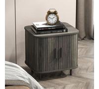 Homcom Nightstand With Sliding Doors And Metal Legs Grey