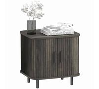 Homcom Nightstand With Sliding Doors And Metal Legs Grey