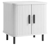 HOMCOM Nightstand with Sliding Doors and Metal Legs White Wood Effect