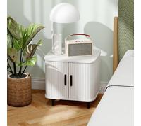 HOMCOM Nightstand with Sliding Doors and Metal Legs White Wood Effect