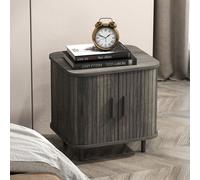 HOMCOM Nightstand with Sliding Doors & Metal Legs in Grey HOMCOM Grey