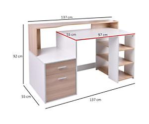 HOMCOM Non Height Adjustable Computer Desk Rectangular Oak Pedestal 2 Drawers 2 Pedestals 1,370 (W) x 550 (D) x 920 (H) mm MDF (Medium-Density Fibreboard)