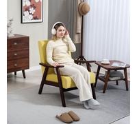 (Yellow) HOMCOM Velvet Armchair with Solid Wood Frame and Thick Padded