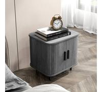 (Grey) HOMCOM Nightstand with Sliding Doors and Metal Legs