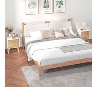 HOMCOM Wooden Bedside Table Set: 2 Nightstands with Drawers & Pine Legs, Natural Wood Storage