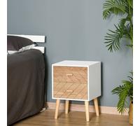 HOMCOM Bedside Table 2 Drawers Side Cabinet Wooden Storage Chest - White