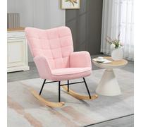 Homcom Wingback Rocking Chair For Nursing W/ Steel Frame Pink, Pink