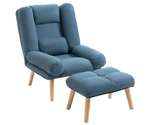 HOMCOM Occasional Recliner with Ottoman, 3-Position Adjustable Linen Fabric Reclining Lounger with Footstool, Cat Scratch Anti, Blue Aosom UK