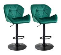 Set Of 2 Luxurious Velvet-Touch Bar Stools w/ Metal Frame Footrest Base Green