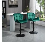 Homcom Of 2 Luxurious Velvet-Touch Bar Stools W/ Metal Frame Footrest Base In Green Green One Size