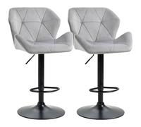 HOMCOM Set of 2 Luxurious Velvet-Touch Bar Stools with Metal Frame & Footrest Grey 835-355V71GY