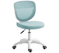 HOMCOM Office Chair, Armless Computer Desk Chair with Breathable Mesh, Adjustable Height, Swivel Wheels, Light Blue