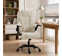 Homcom Office Chair, Computer Desk Chair With Flip-Up Armrest, Beige