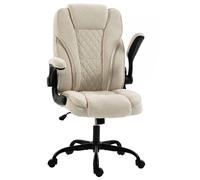 Homcom Office Chair, Computer Desk Chair With Flip-Up Armrest, Beige Beige