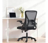 HOMCOM Mesh Office Chair, Desk Chair with Flip-up Armrests, Lumbar Support, Black, Black