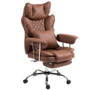 HOMCOM Executive Office Chair, Leathaire Reclining Computer Desk Chair with Lumbar Support Pillow, Built-in Headrest, High Back, Footrest, Silent Swivel Wheels, Armrest for Home, Dark Brown Brown