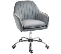 HOMCOM Office Chair, Swivel Desk Chair, Velvet-Feel Fabric Vanity Chair Grey, Grey