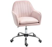 HOMCOM Office Chair Swivel Desk Chair with Adjustable Height Pink | Velvet-Feel Fabric Vanity Chair, Rolling Wheels, for Home Work Study
