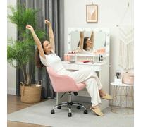 HOMCOM Office Chair, Teddy Fleece Swivel Computer Desk Chair, Makeup Vanity Seat with Adjustable Height for Home Study Bedroom, Pink Pink