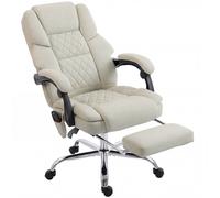 HOMCOM Office Chair with 6-point Vibration Massage and Heat, Fabric Desk Chair with Footrest, High Back, Cream White