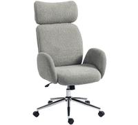 HOMCOM Office Chair with Adjustable Headrest, Spring Pack, Curved Line, Boucle Fabric - Charcoal Grey
