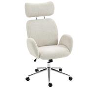 HOMCOM Office Chair with Adjustable Headrest, Spring Pack, Curved Line, Boucle Fabric - Pale Grey