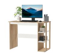 HOMCOM Office Table with 3-Tier Storage Shelf, Desk with Shelves for Home Office, Study, Living Room, Computer Desk, Oak & White Aosom UK