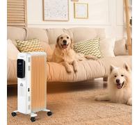 HOMCOM 1500W Oil Filled Radiator, 7 Fin Portable Electric Heater with LED Display, 24H Timer, 3 Heat Settings, Adjustable Thermostat, Safety Cut off, Remote Control, White