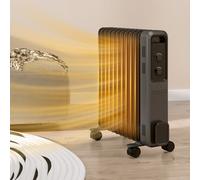 HOMCOM 2500W Oil Filled Radiator 11 Fin Portable Electric Heater Grey | 3 Heat Settings, Safety Cut-Off, Wheels