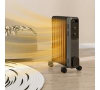 HOMCOM 2000W Oil Filled Radiator, 9 Fin, Portable Electric Heater with 3 Heat Settings, Safety Cut-Off and Wheels, Grey