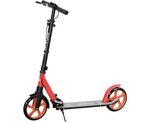 HOMCOM One-click Folding Kick Scooter for 14+ w/Adjustable Handlebar, Push Scooter with Kickstand, Dual Brake System, Shock Absorber, 200mm Wheels & ABEC-9 Bearings, Red