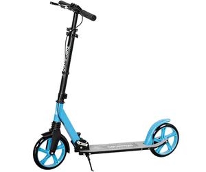 HOMCOM One-click Folding Kick Scooter for 14+ w/Adjustable Handlebar, Push Scooter with Kickstand, Dual Brake System, Shock Absorber, 200mm Wheels & ABEC-9 Bearings, Blue