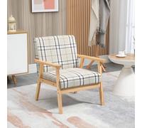 HOMCOM Modern Accent Chairs with Cushioned Seat, Upholstered Linen-Feel Armchair for Bedroom, Living Room Chair with Arms and Wood Legs, Cat Scratch Anti, Beige