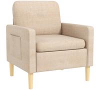 HOMCOM One Seater Sofa for Living Room, Modern Fabric Armchair with Wood Legs and 2 Pockets, Accent Chair for Bedroom and Home Office Beige