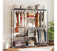 HOMCOM Open Portable Wardrobe, Clothes Rack with 8 Shelves, Light Grey